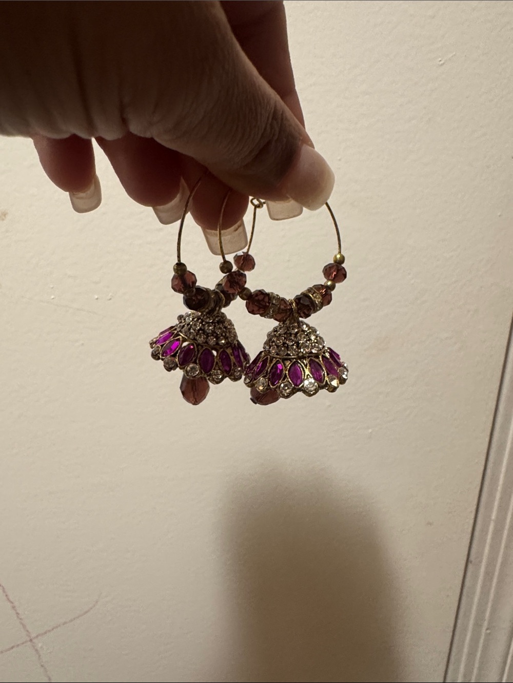 Gold-Tone Purple Stone Jhumka Hoop Earrings - Women Jewelry